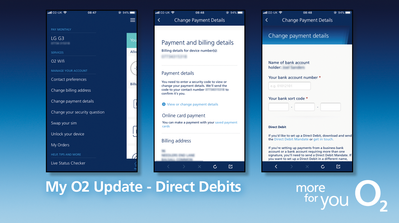 My O2 update direct debits