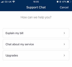 My O2 App, starting a conversation