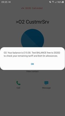 Balance Notification after phone call 